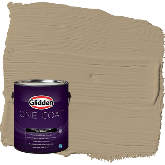 Glidden One Coat Stony Creek / Beige Satin Exterior Paint with Primer, 1 Gallon