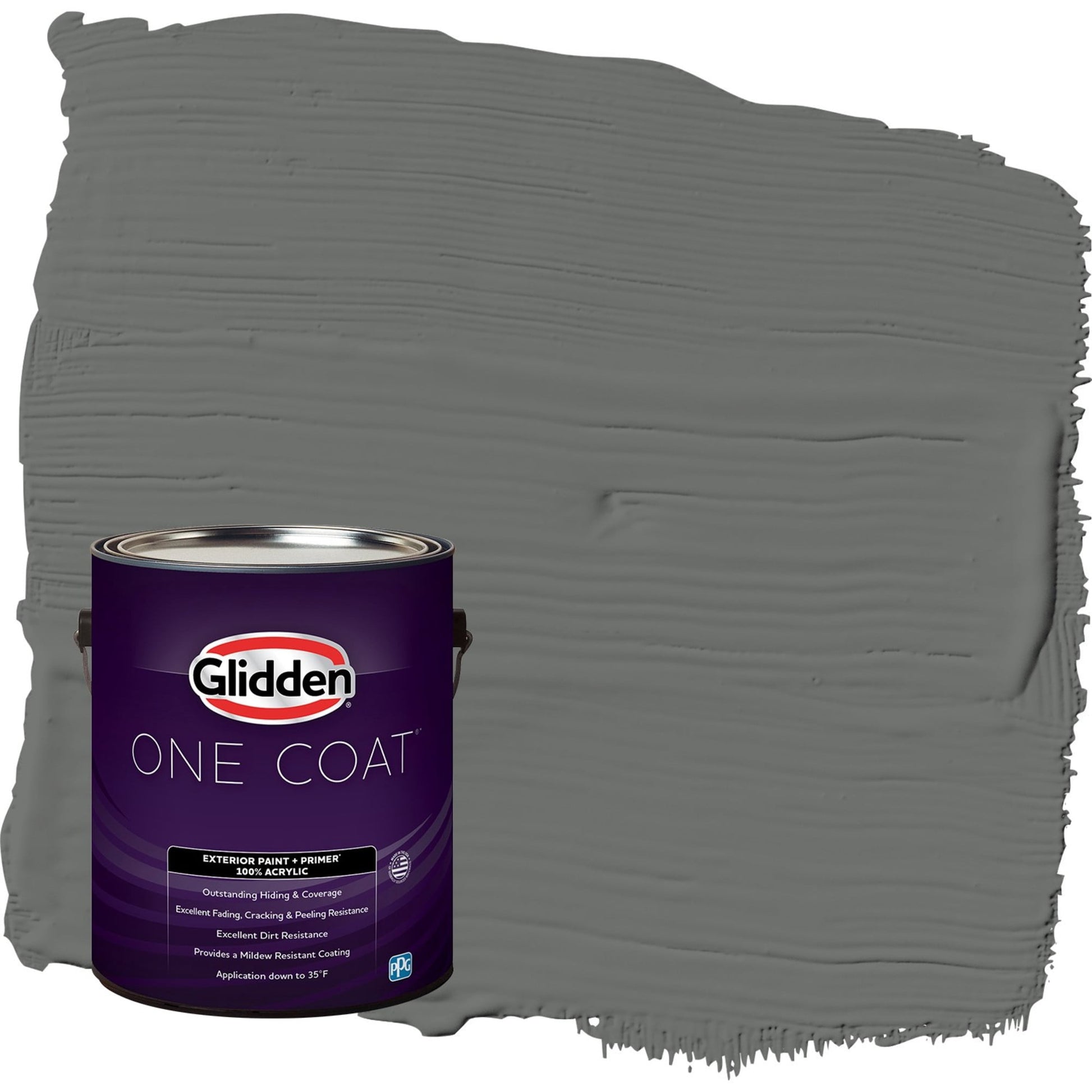 Glidden One Coat Up in Smoke / Gray Satin Exterior Paint with Primer, 1 Gallon