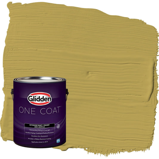 Glidden One Coat Woolen Mittens / Green Satin Exterior Paint with Primer, 1 Gallon