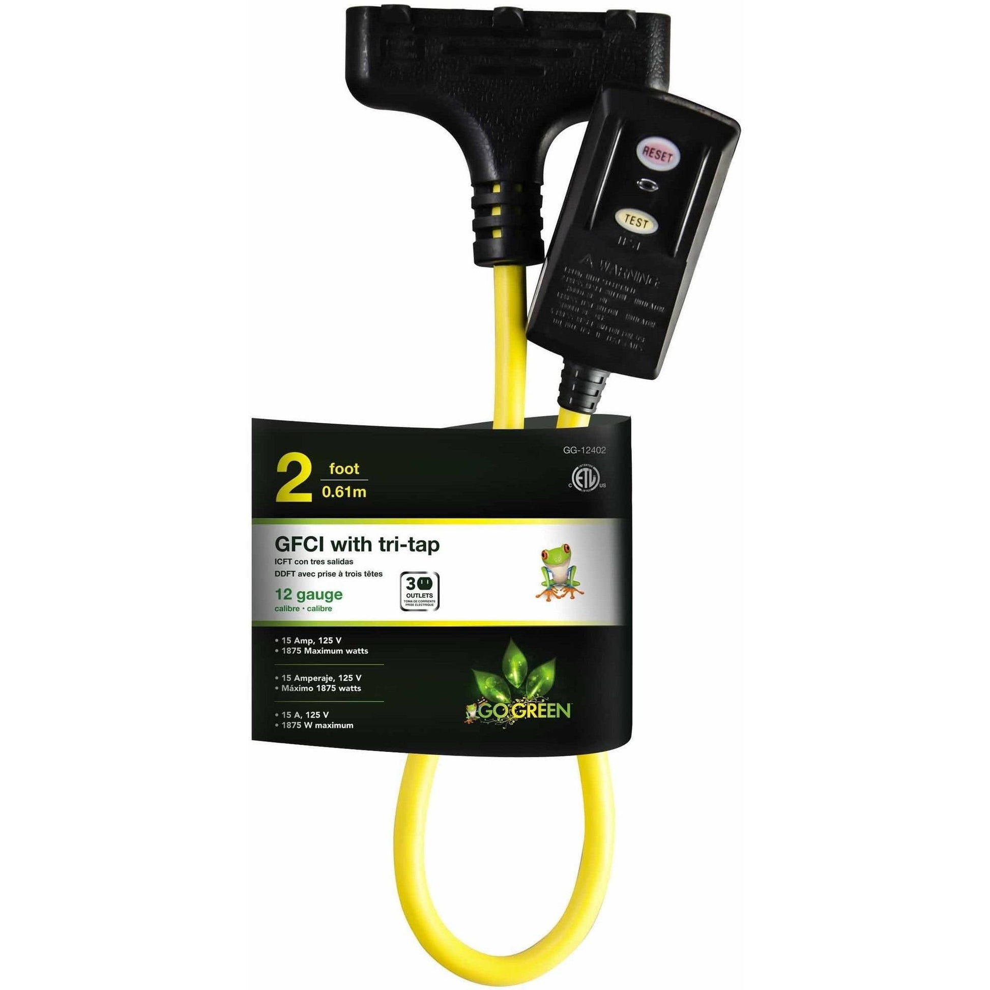 GoGreen Power 2' Portable Fault Interrupter (GFCI), Yellow, 12402