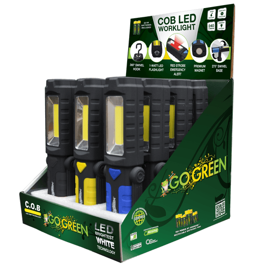 GoGreen Power (GG-113-WLDISP) COB LED Worklight- Magnetic Hanging Hook-Swivel Base, Multiple Colors, Pack of 12