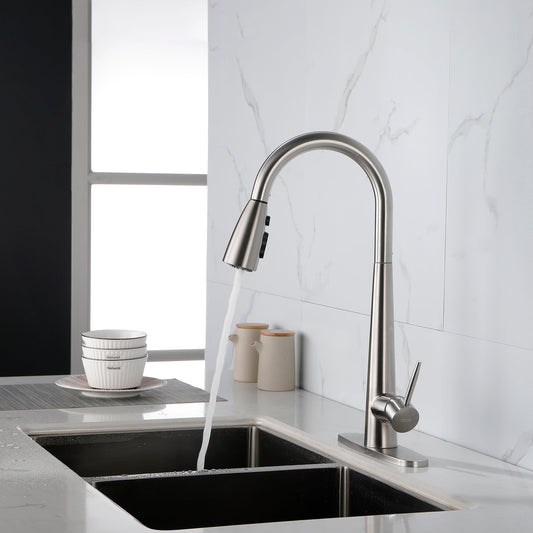 Gold Kitchen Faucets with Pull Down Sprayer, Kitchen Sink Faucet with Pull Out Sprayer,Fingerprint Resistant, Single Hole Deck Mount, Single Handle Copper Kitchen Faucet,