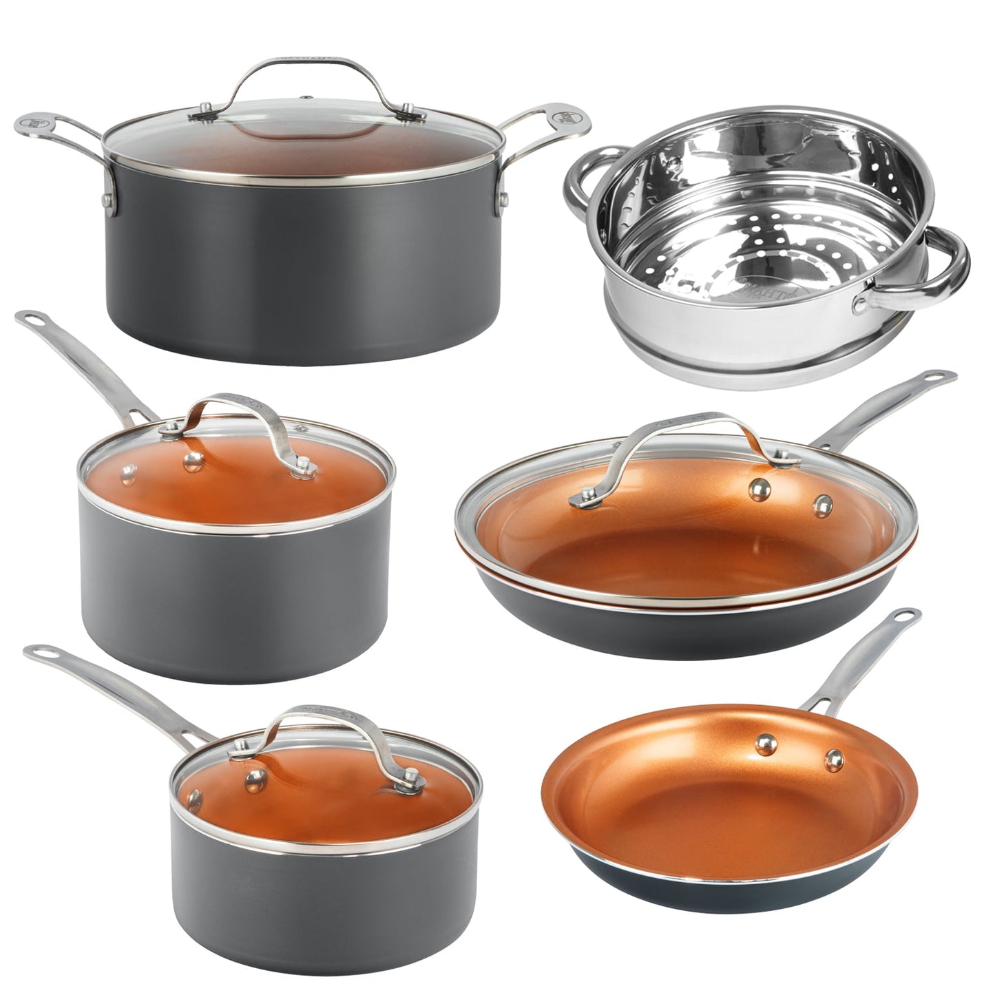Gotham Steel Nonstick Pots and Pans 10 Piece Kitchen Ceramic Cookware Set Cooking Frying Skillet Sauce Pan Gray
