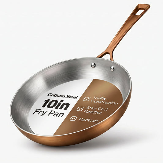 Gotham Steel 10 Inch Stainless Steel Frying Pan, Tri-Ply Skillet, Stainless Steel Pan with Stay-Cool Handle, Induction Ready, Dishwasher Safe, No Forever Chemicals, Oven Safe to 500Â°F, Copper