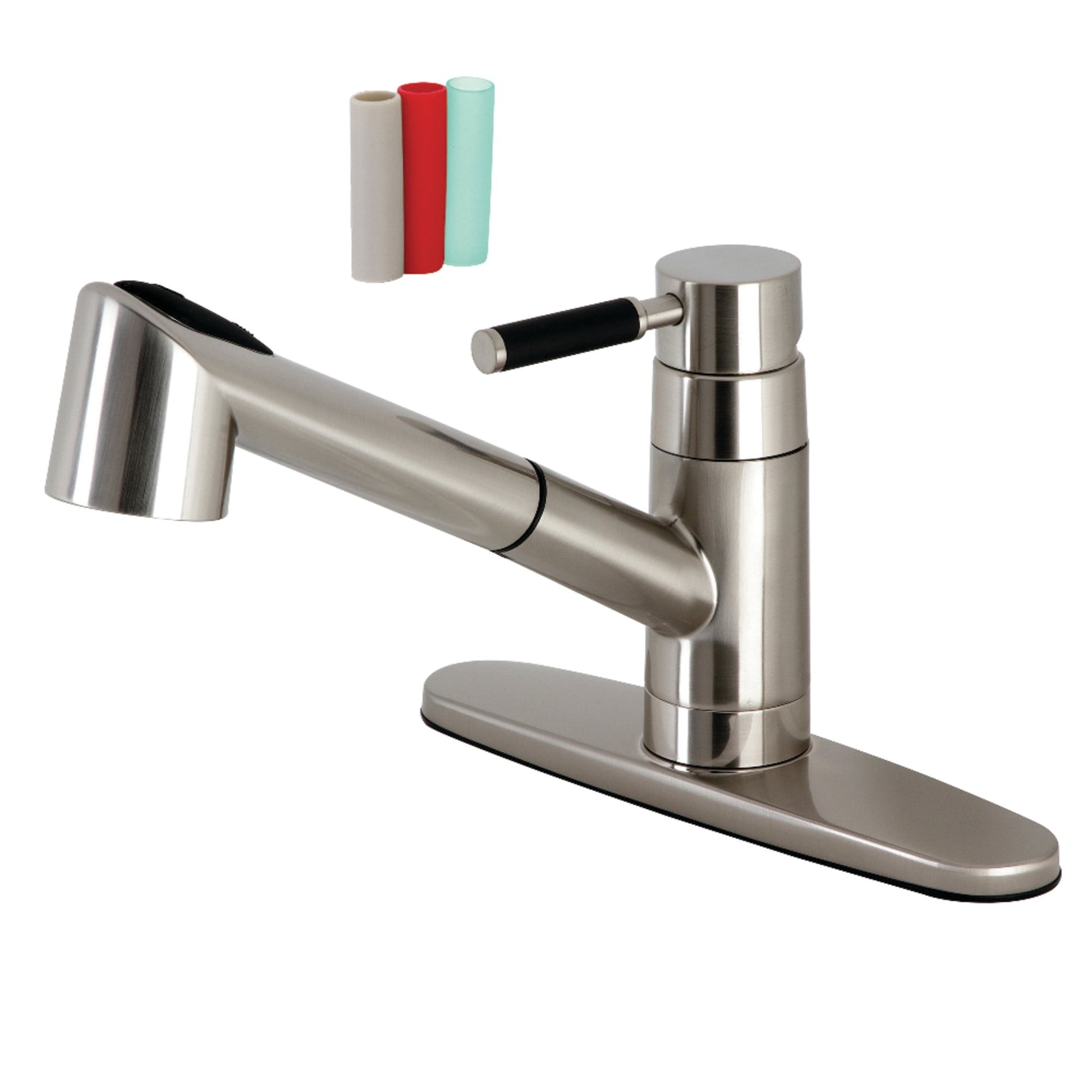 Kingston Brass GSC8578DKL Single-Handle 1-or-3 Hole Deck Mount Pull-Out Sprayer Kitchen Faucet in Brushed Nickel