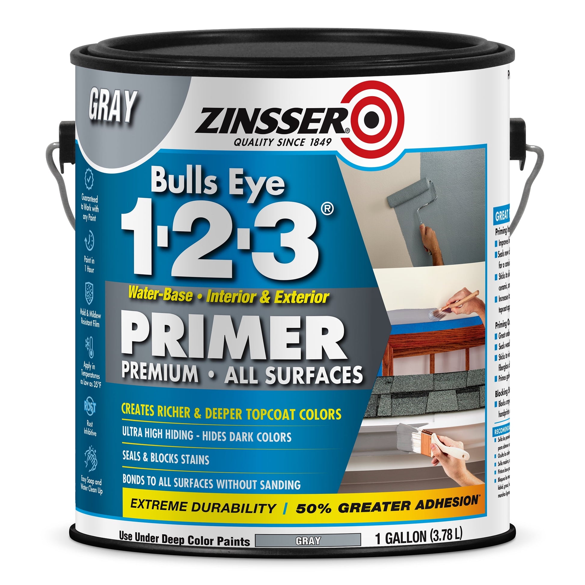 4 Pack, Gray, Zinsser Bulls Eye 1-2-3 Water Base Primer- Gallon