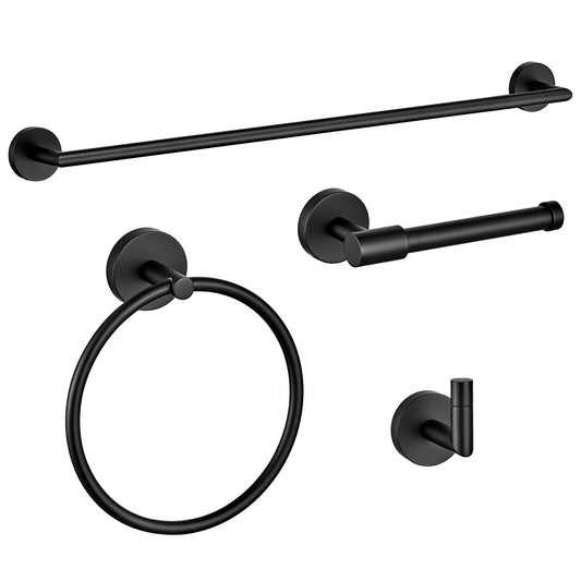 Graz 4-Piece Bathroom Accessory Set, Matte Black, Includes Towel Bar, Towel Ring, Toilet Paper Holder, and Robe Hook â€“ Design House, 188714