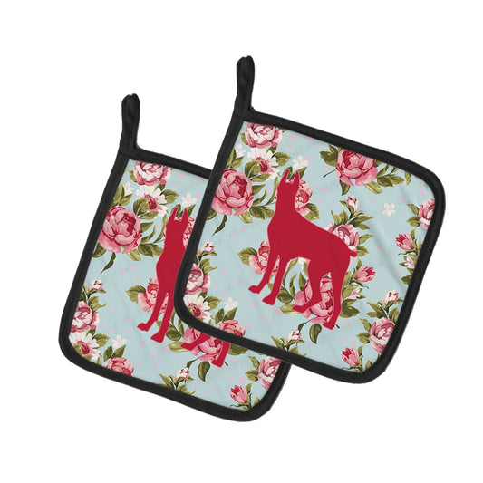 Caroline's Treasures BB1081-RS-BU-PTHD Par de Rosas Azules Shabby Chic Great Dane, 7.5HX7.5W, multicolor