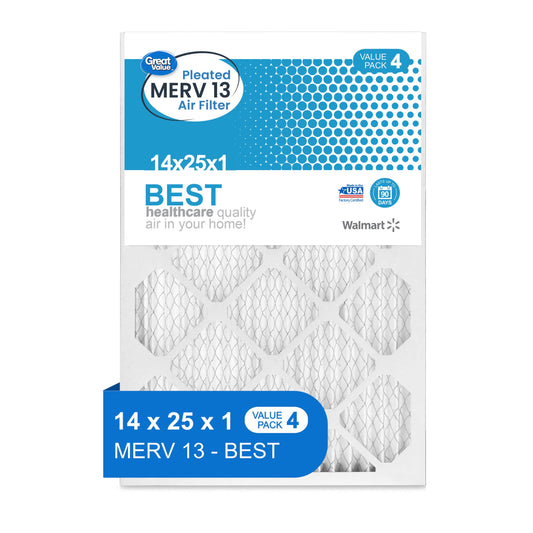 Great Value; 14x25x1; MERV 13 BEST HVAC Air and Furnace Filter; Improves Indoor Air Quality; 4 Filters