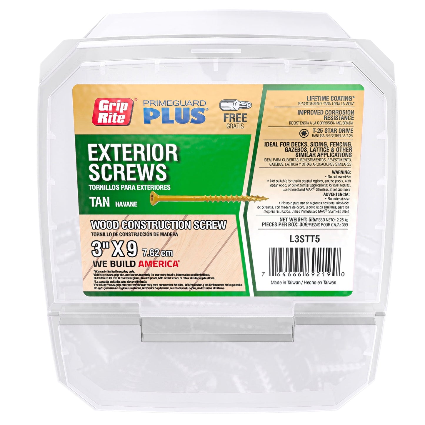 Grip-Rite PrimeGuard Plus #9 x 3 in. Tan Wood to Wood Deck Screw 5lb.