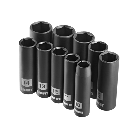 HART 10-Piece 3/8-inch Drive Metric Impact Socket Set, Chrome Vanadium Material with Storage Case