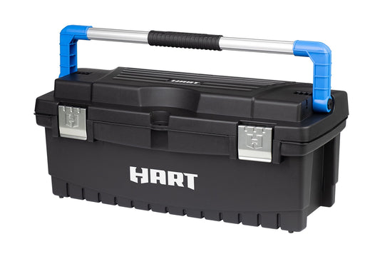 HART Caja de Herramientas de 26", Almacenamiento y OrganizaciÃ³n de Herramientas de Resina, Negro con Detalles Azules