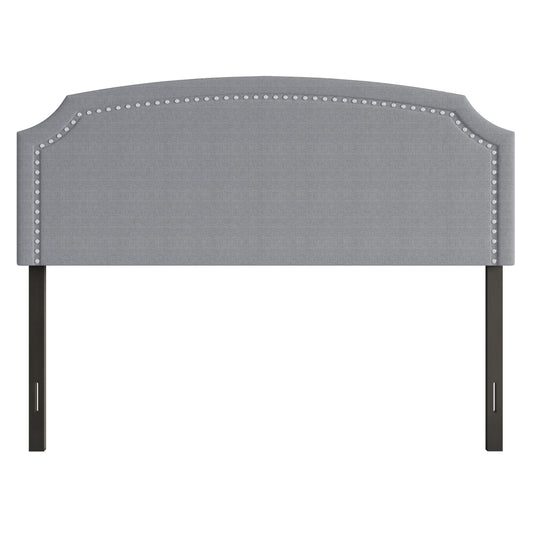 Home Design Cora Upholstered Queen Headboard with Nailhead Trim and Adjustable Height, Gray, Easy assembly