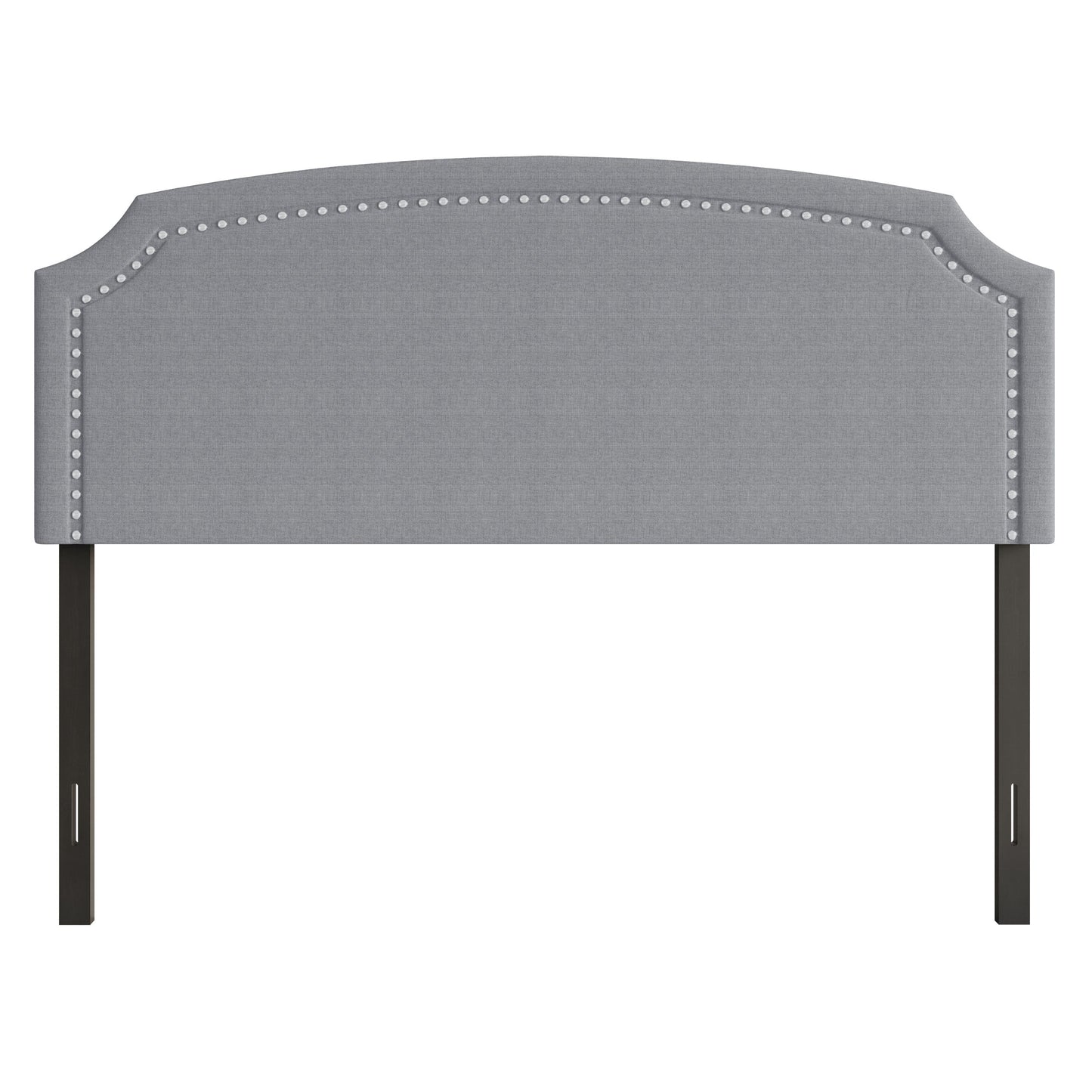 Home Design Cora Upholstered Twin Headboard with Nailhead Trim and Adjustable Height, Gray, Easy assembly