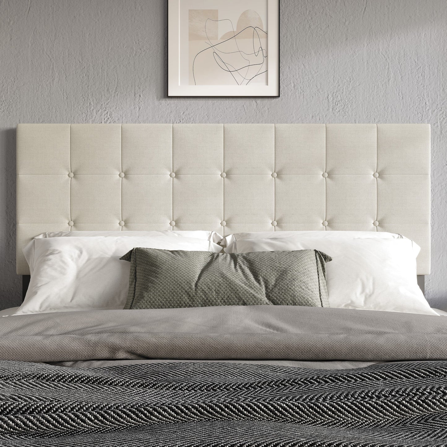 Home Design Ida Twin Upholstered Transitional Adjustable Headboard With Button Tufted For Adult, Grey