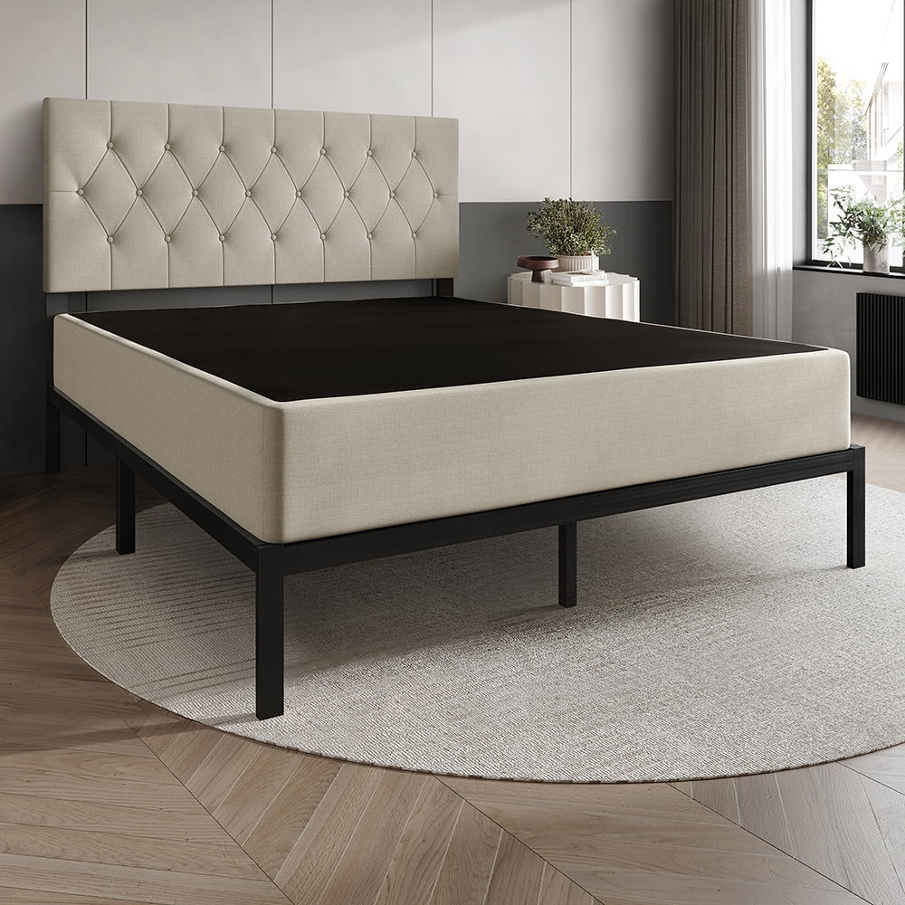 Home Design Warren King 8" Metal Box Spring with Durable Metal Construction & Two-Tone Fabric Cover, Black/Warm Gray, Easy Assembly