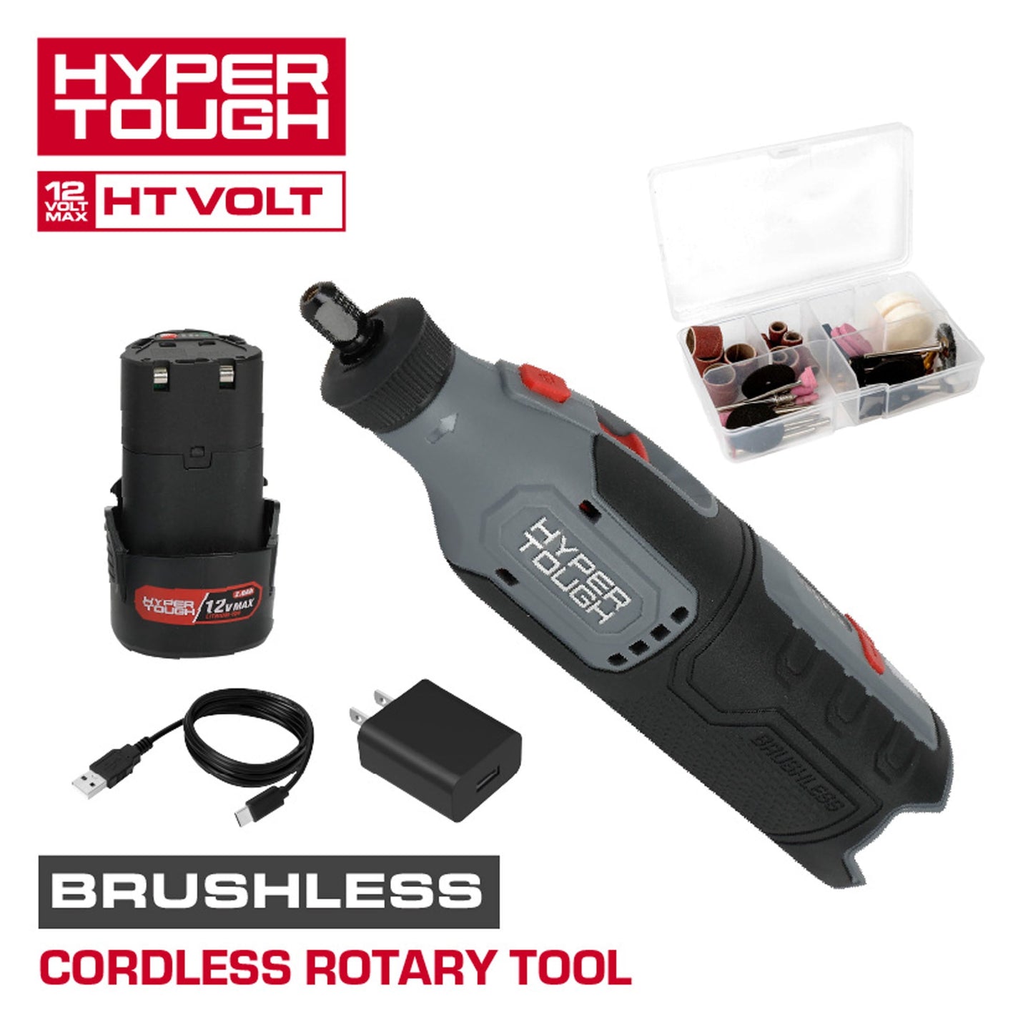 Hyper Tough 12V Rotary Tool with 2.0Ah Battery