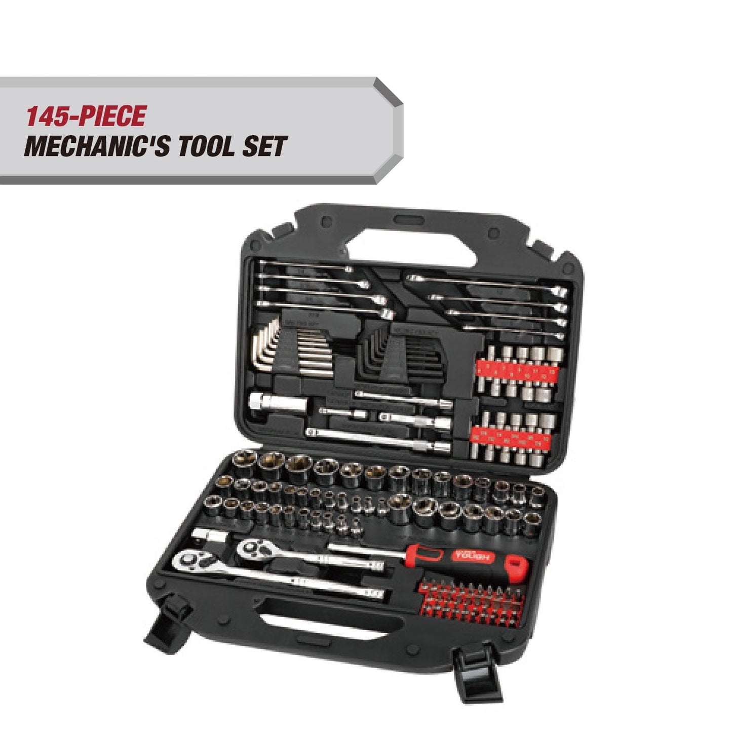 Hyper Tough 145-Piece Mechanics Tool Set, 1/4, 3/8 & 1/2-inch Drive (SAE & mm)