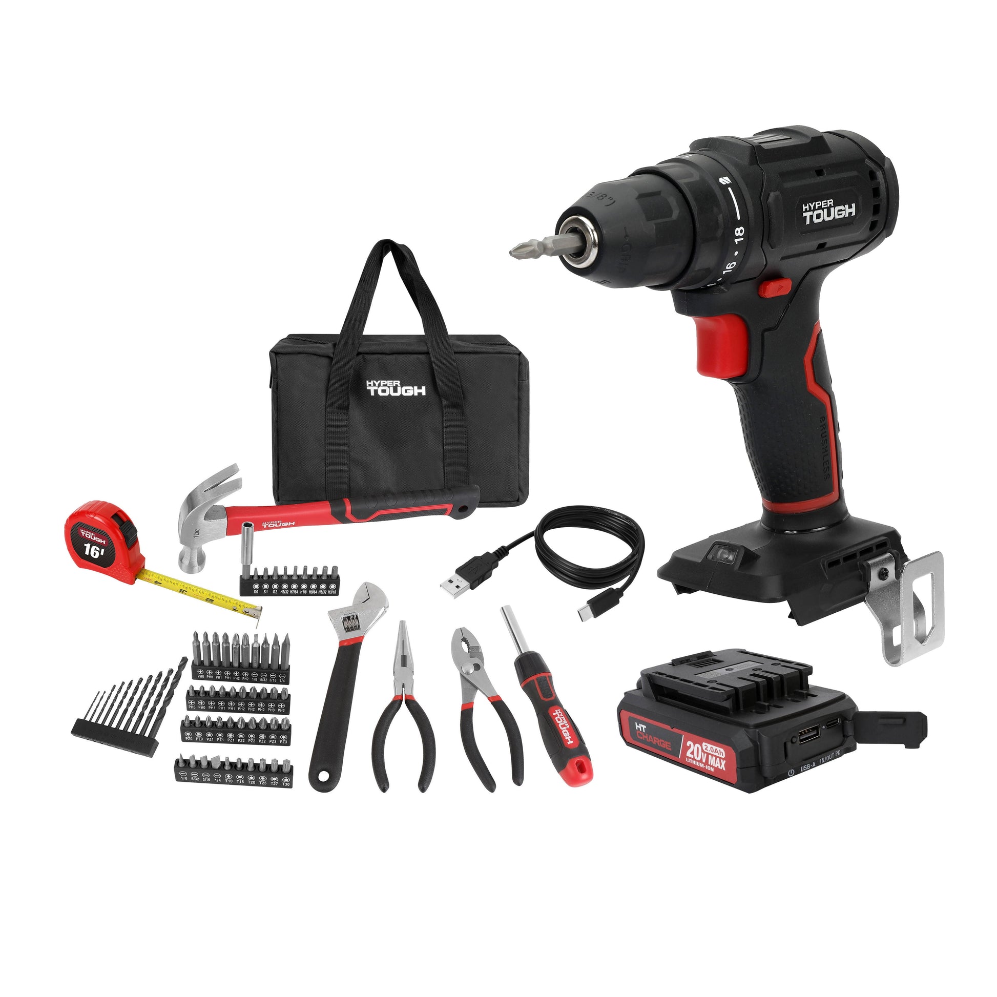 Hyper Tough 20-Volt Max Lithium-Ion 1.5Ah 70-Piece Cordless Drill Project Kit with Battery and Charger