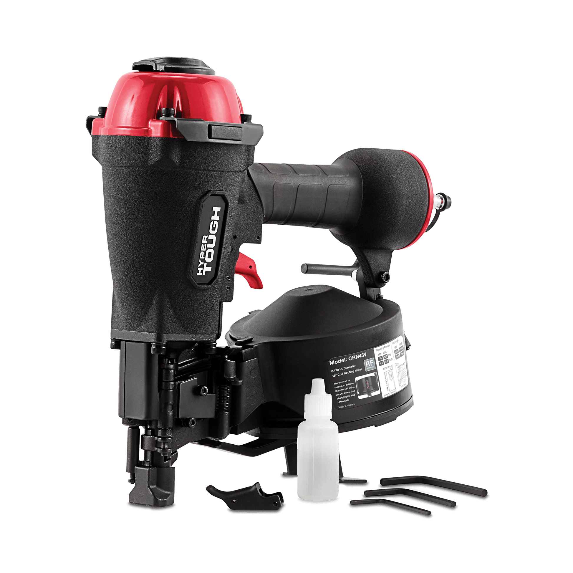 Hyper Tough 15-degree 1-3/4-inch Pneumatic Coil Roofing Nailer, Air Powered Roofing Nail Gun