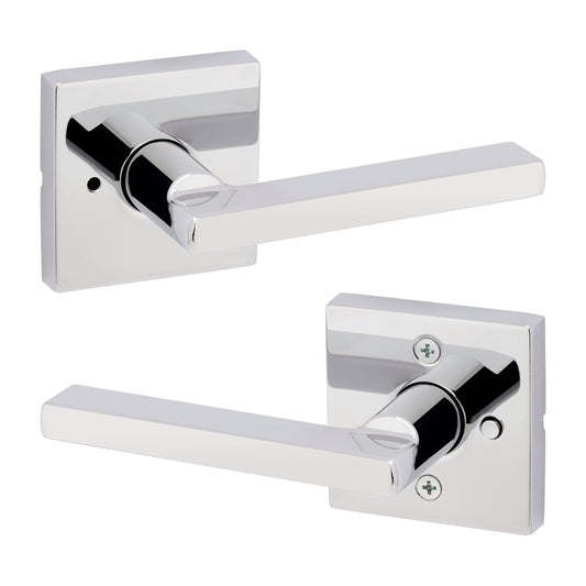 Kwikset Halifax Square Privacy Lever Doorknob Polished Chrome