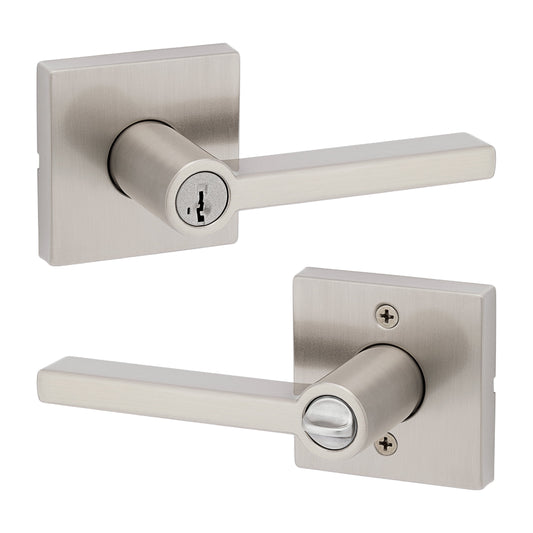 Kwikset Halifax Square Keyed Entry Lever Doorknob with Smartkey Satin Nickel