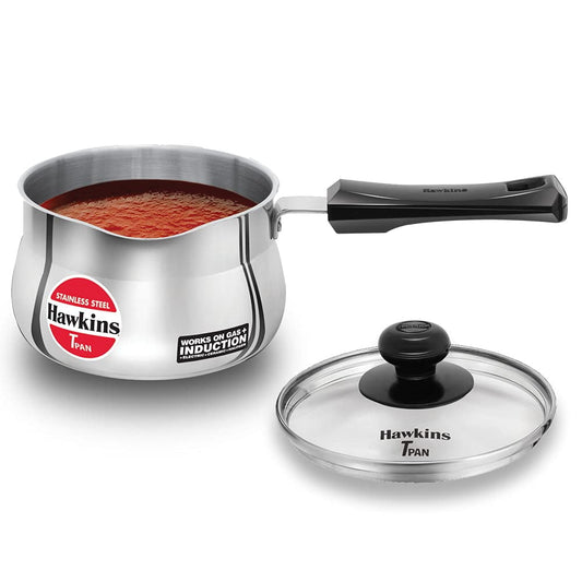 Hawkins Induction Base Stainless Steel Saucepan T Pan with Lid, 1.5 Liter