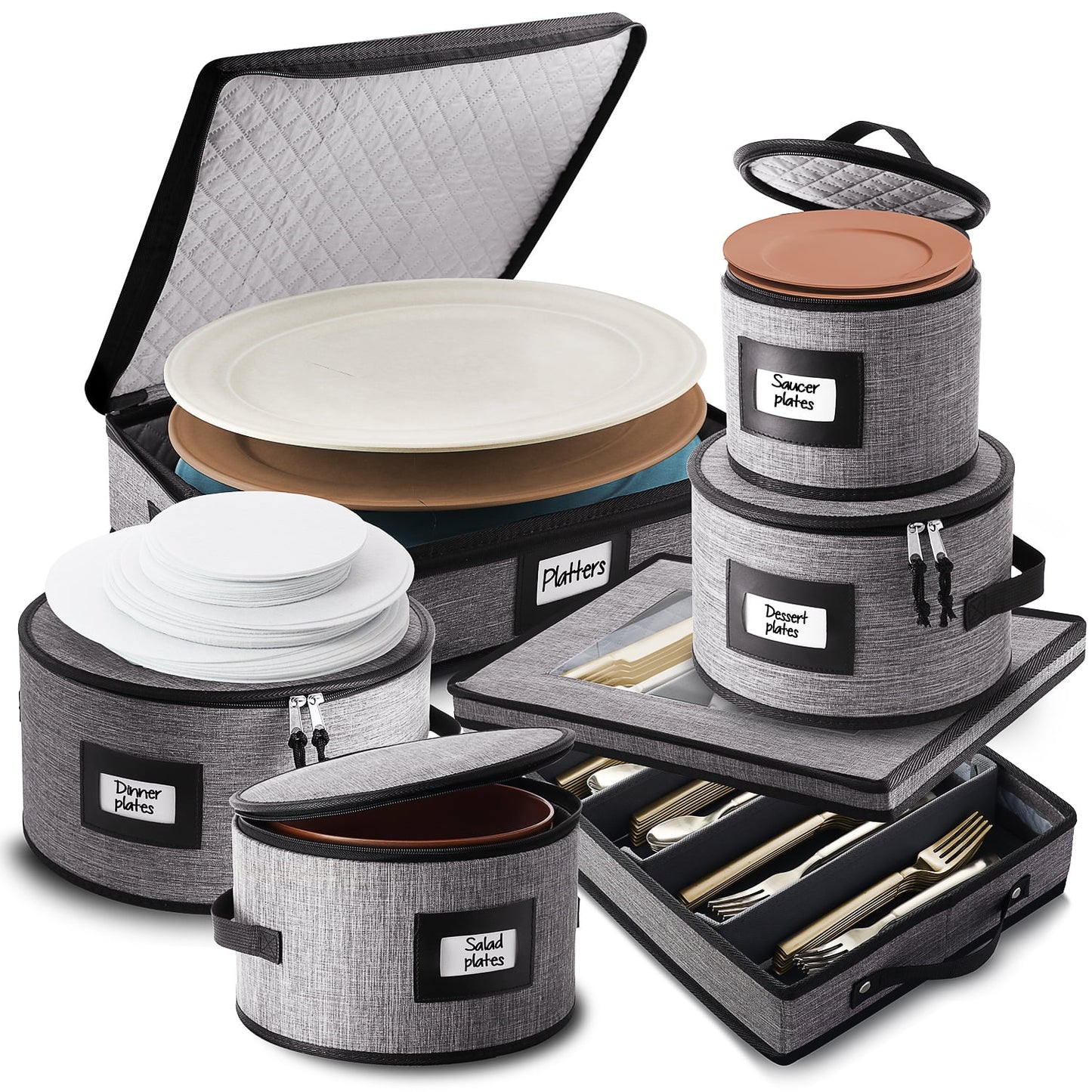 Hearth & Harbor Cutlery Flatware Storage Set, Securely Padded Cutlery Storage Container (6pc)