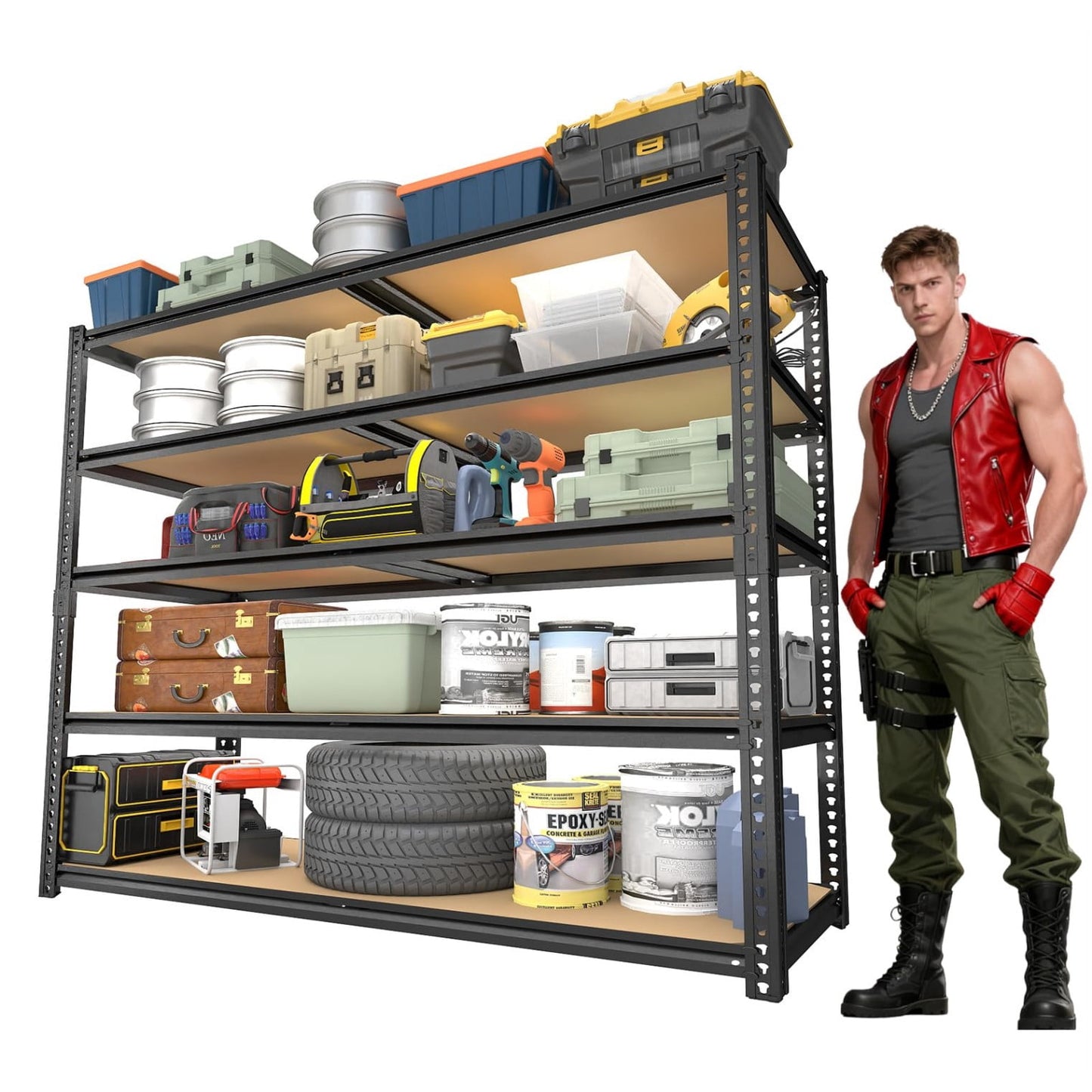 Heavy Duty 5-Tier Extra Wide Metal Storage Shelving Unit, 2400 lbs Capacity Garage Rack, 72"H x 40"W x 20"D