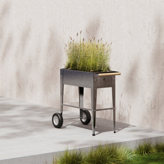 Herstera Patio Gauge Galvanized Steel Garden Trolley - Gray