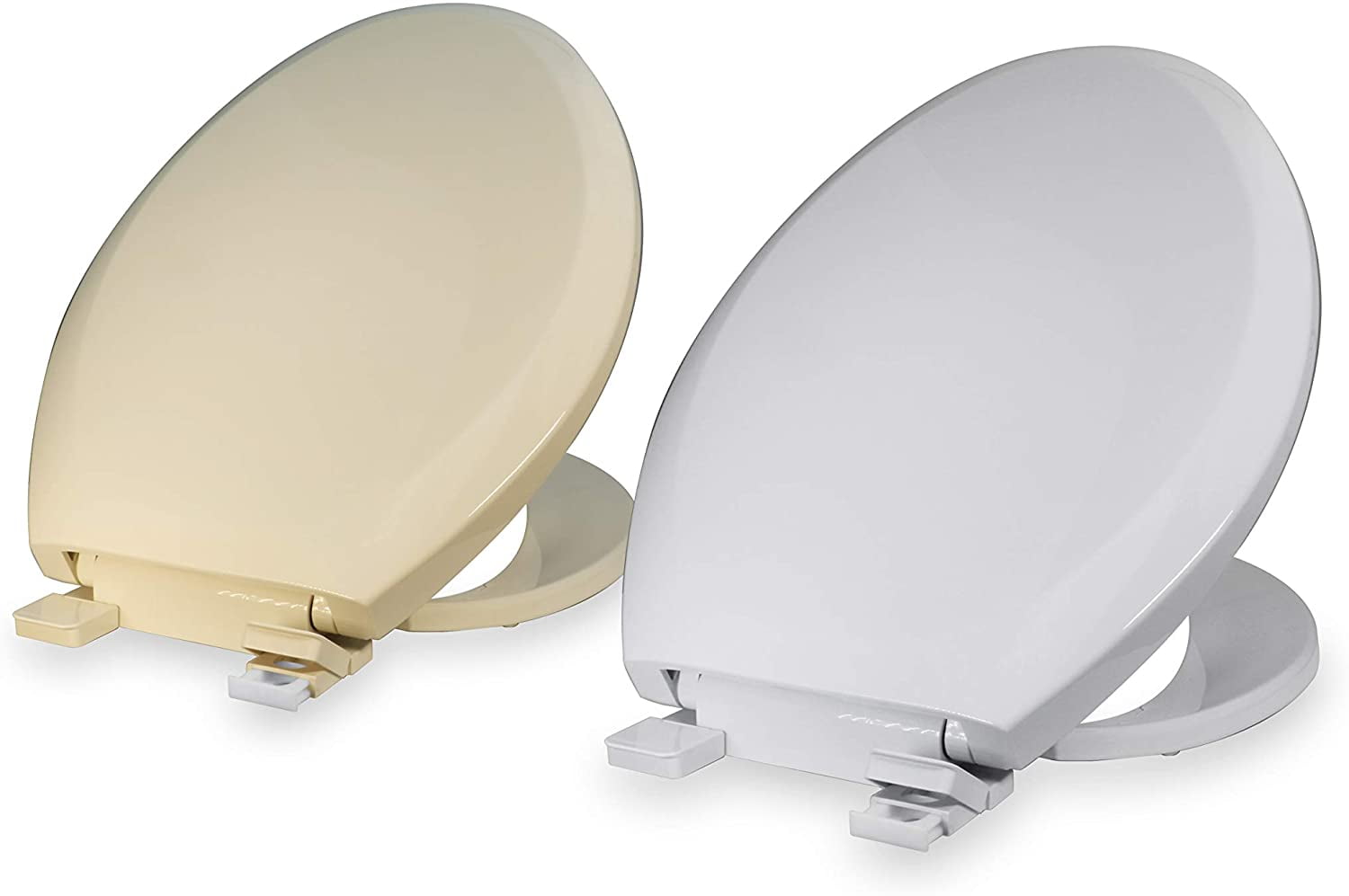 Highcraft Elongated Plastic Toilet Seat Slow Close Adjustable Hinge, Bone