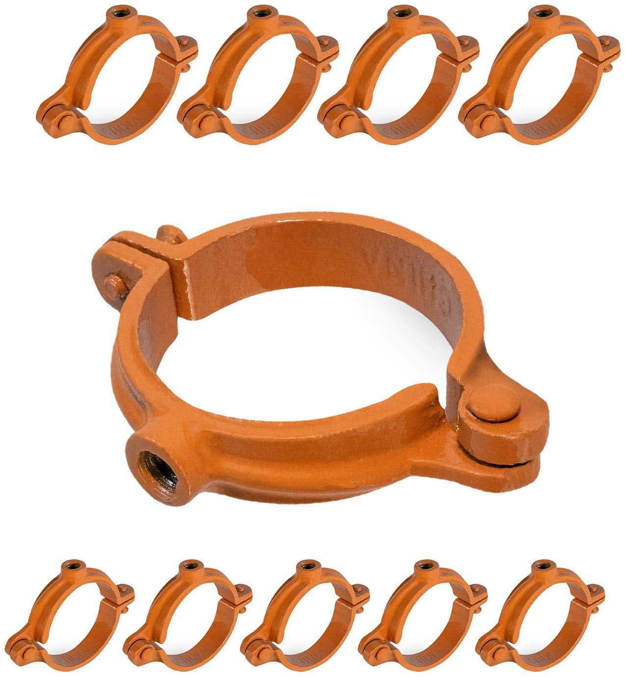 Highcraft Hinged Split Ring Pipe Hanger, 2 in. Copper Epoxy Coated Iron Extension Hanger with 3/8 in. Threaded Rod Fitting for Suspending Tubing (5 Pack)