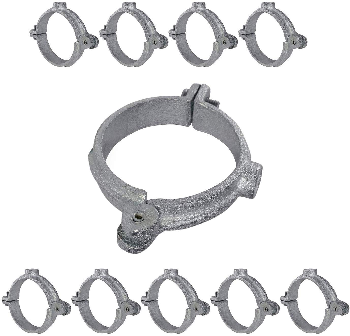 Highcraft Hinged Split Ring Pipe Hanger, 2 in. Galvanized Iron Extension Hanger with 3/8 in. Threaded Rod Fitting for Suspending Tubing (5 Pack)