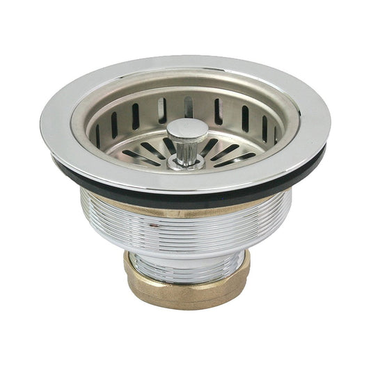 Highcraft Kitchen Sink 3-1/2 Inch Stainless Steel Drain Assembly with Strainer Basket Kohler Style Stopper, Chrome