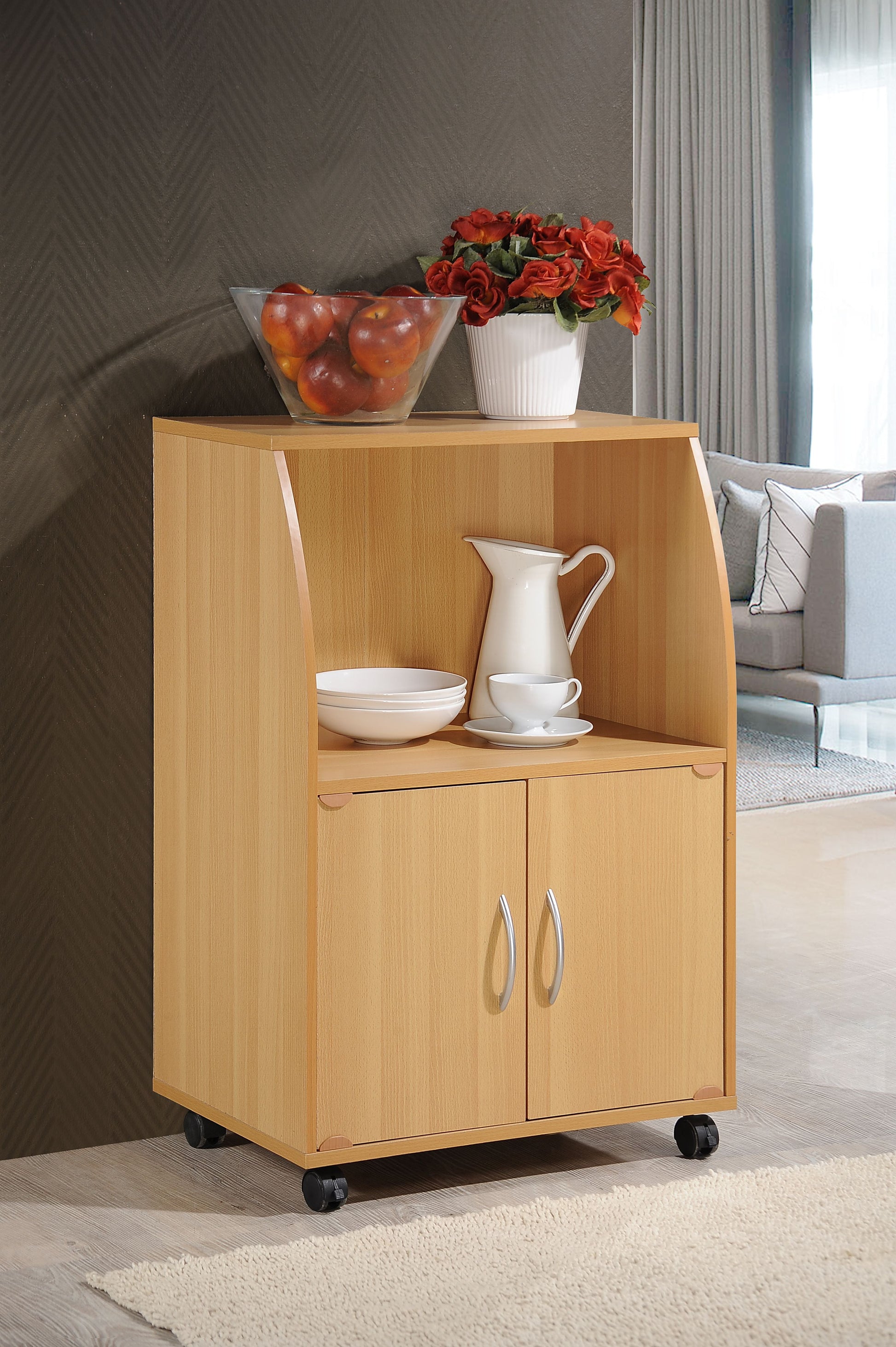 Hodedah Mini Microwave Cart, Beech