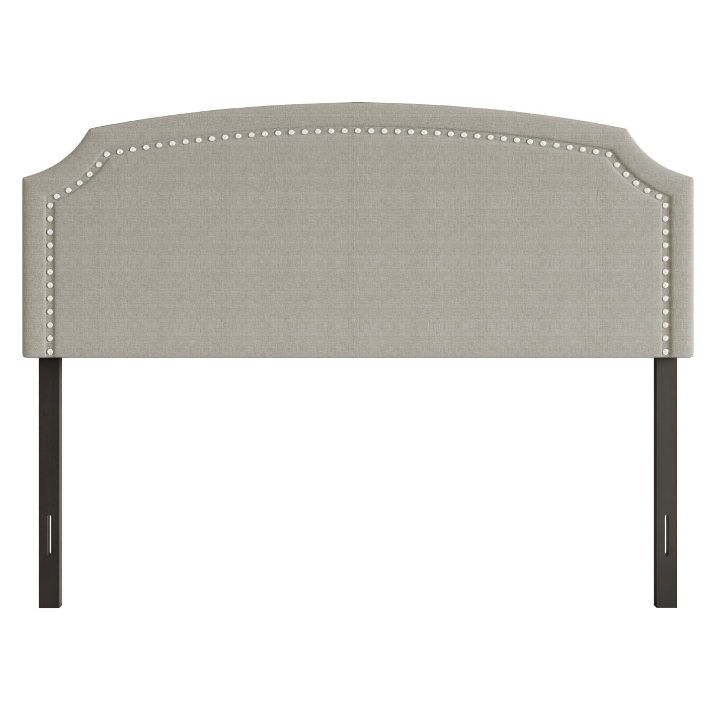 Home Design Cora Upholstered Queen Headboard with Nailhead Trim and Adjustable Height, Warm Gray, Easy assembly