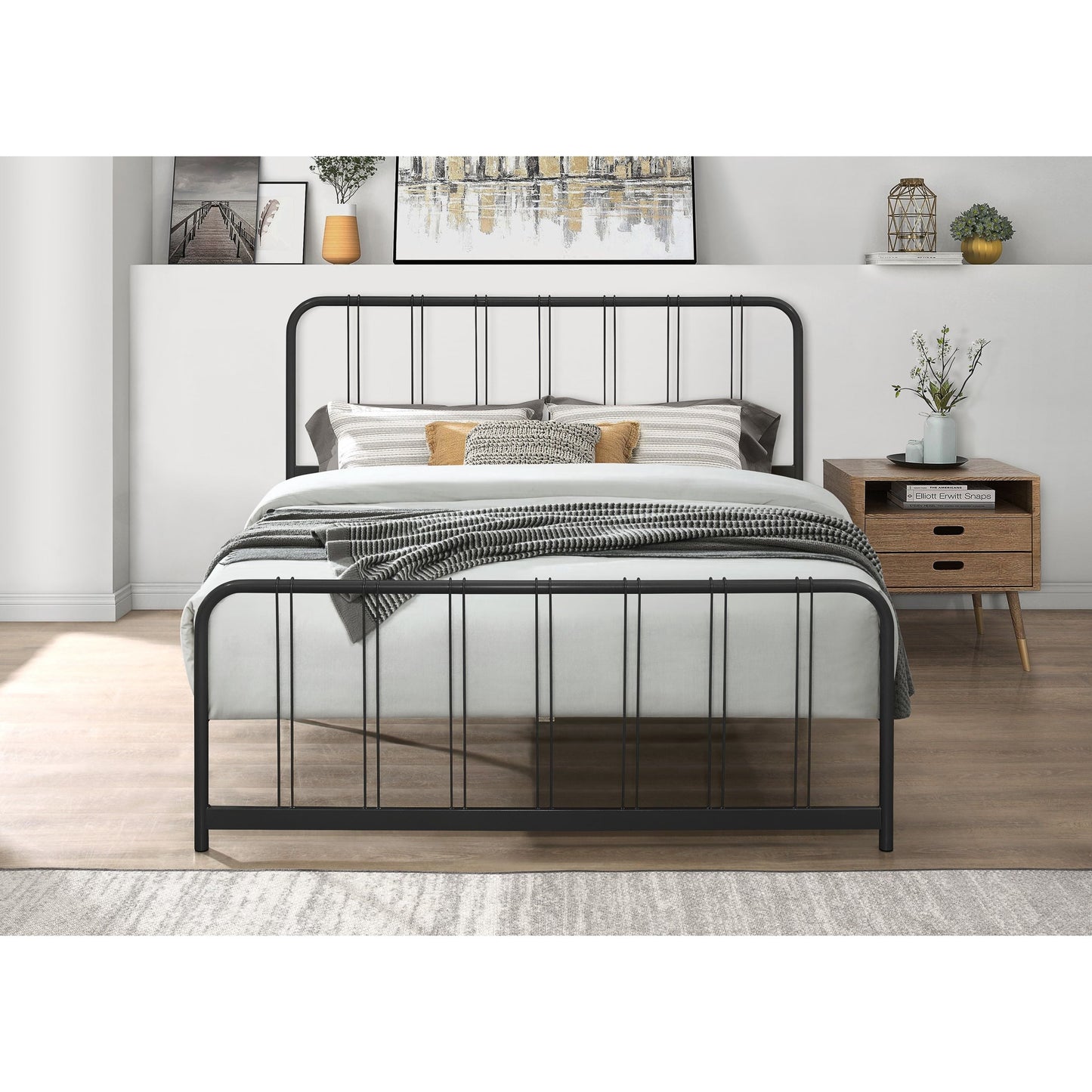 DiseÃ±o para el Hogar Debra King Base de Cama de Plataforma de Metal con Estructura Resistente y DiseÃ±o Calado, Negro, FÃ¡cil de Montar