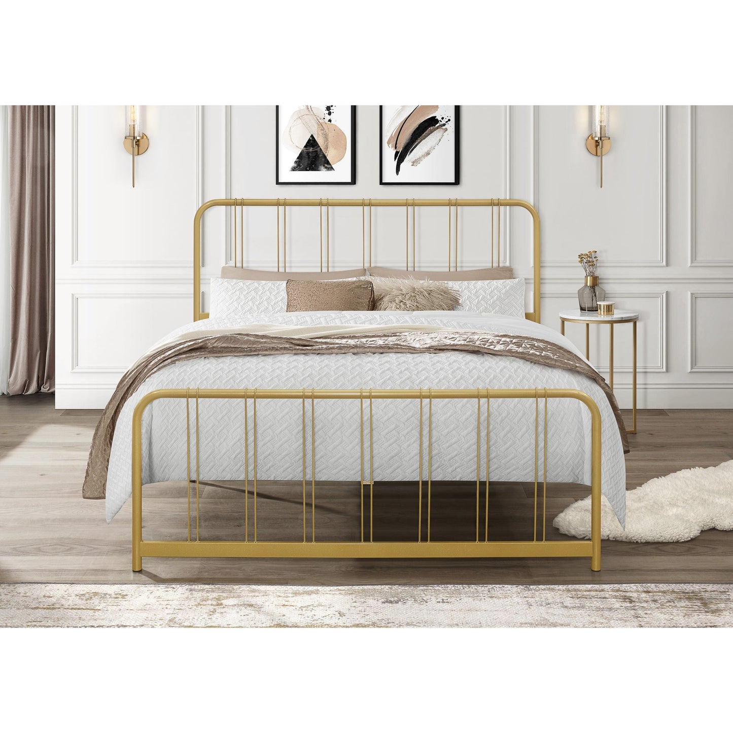 Home Design Debra Twin Metal Platform Bed Frame with Sturdy Frame and Openwork Design, Gold, Easy Assembly
