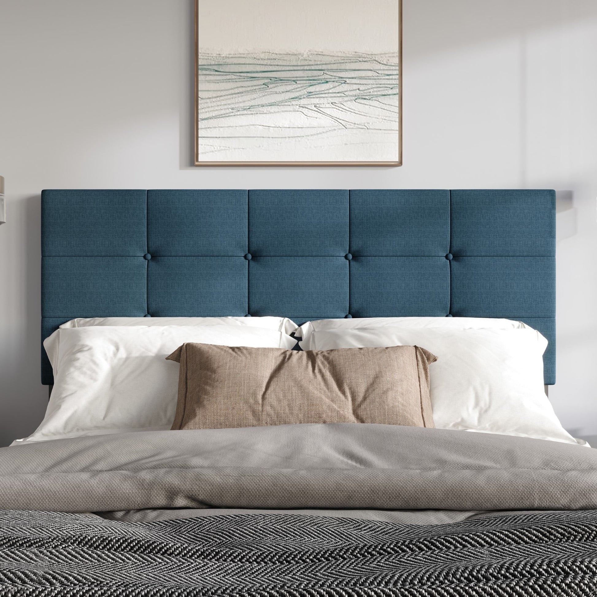 Home Design Dillon Queen Upholstered Tufted Headboard, Adjustable Height, Black, Foam-Padded