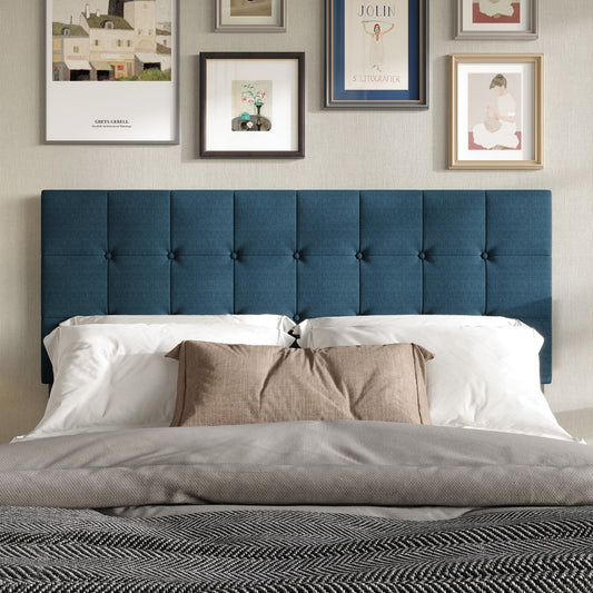 Home Design Ecorse Full Tufted Upholstered Headboard with Button Tufting and Foam Padding, Denim Blue, Easy Assembly
