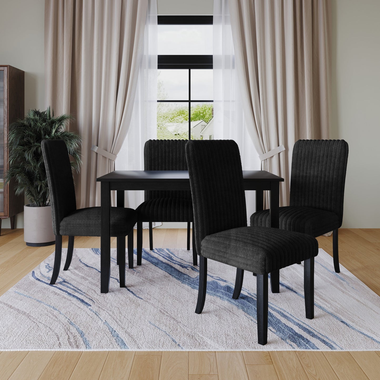 Home Design Guymon Dining Chair (Set of 2), Black/Black, Cushioned seat, Slat-back design, Comfortable seating, Sturdy frame, Modern style, Durable construction