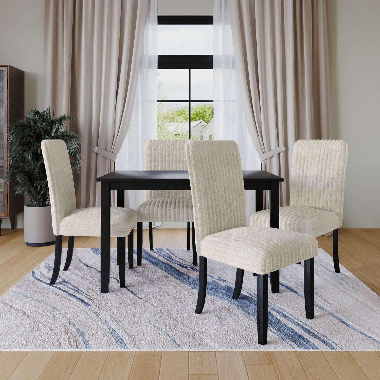 Home Design Guymon Dining Chair (Set of 2), Black/Light Beige, Cushioned Seat, Slat-Back Design, Comfortable Seating, Sturdy Frame, Modern Style, Durable Construction