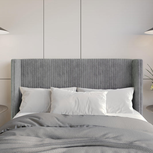 Home Design Lenox Queen Upholstered Wingback Headboard, Soft Corduroy, Gray, Easy to Assemble