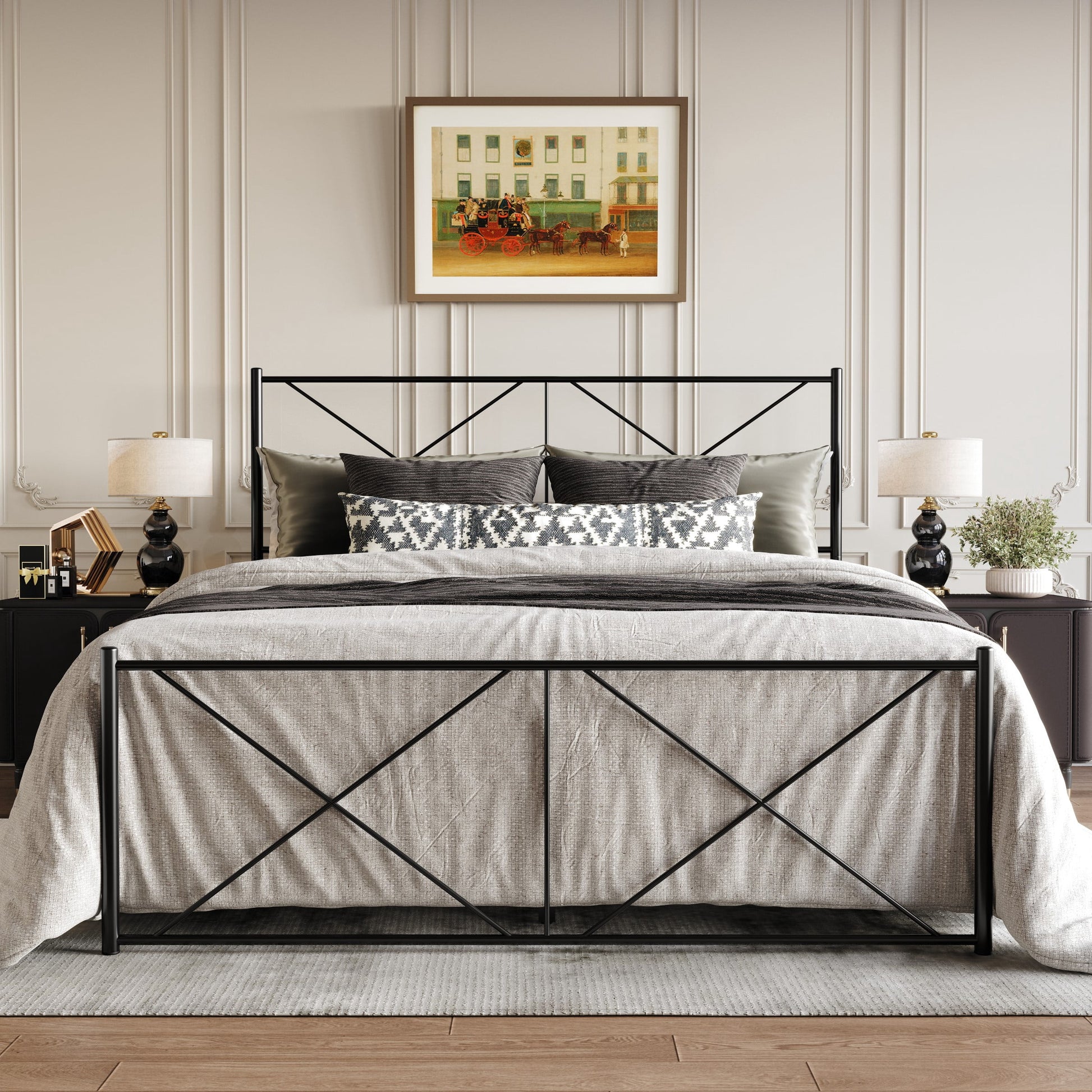 Home Design Sturgis Full Metal Bed Frame for Adult Bedroom, Platform Style, Black