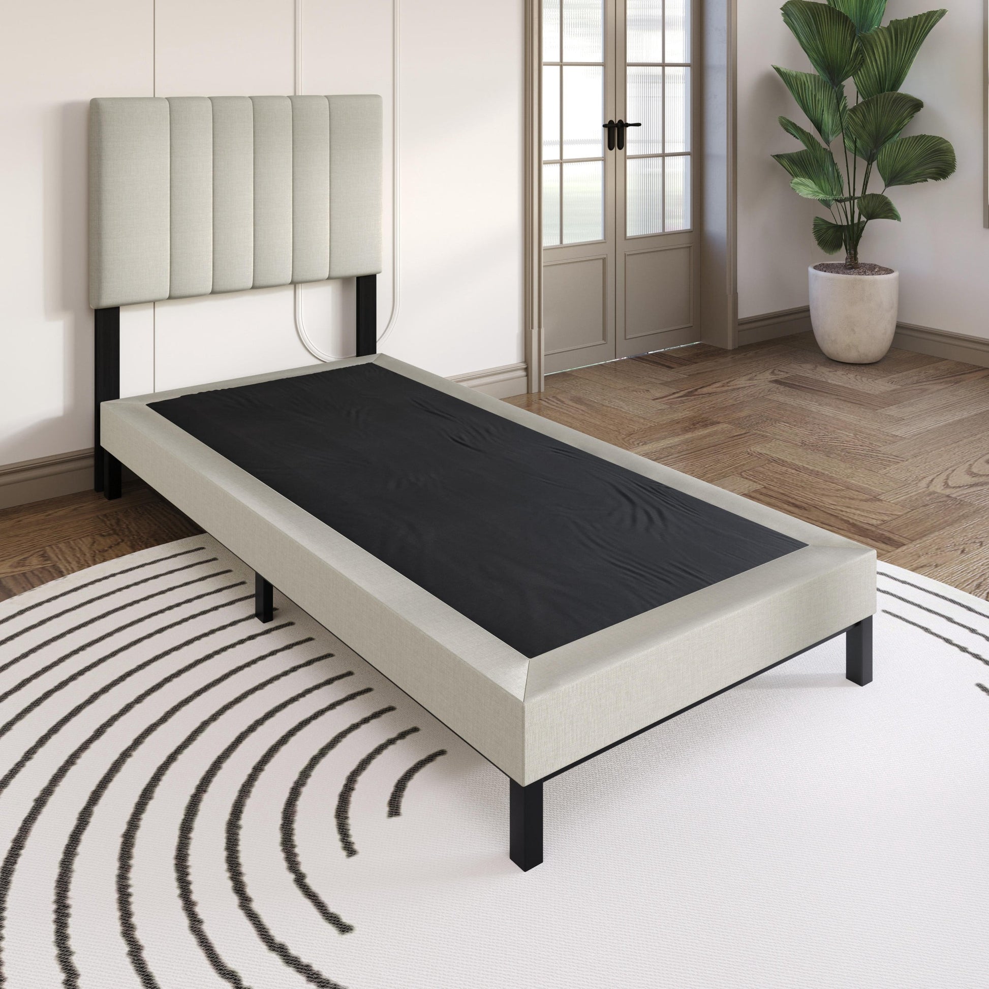Home Design Walpi Twin 5" Metal Box Spring Bed Foundation, Heavy-Duty Steel Support, Warm Gray/Black