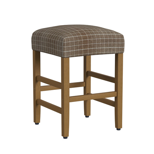 HomePop 25" Indoor Square Backless Upholstered Counter Stool, Brown Window Pane Print