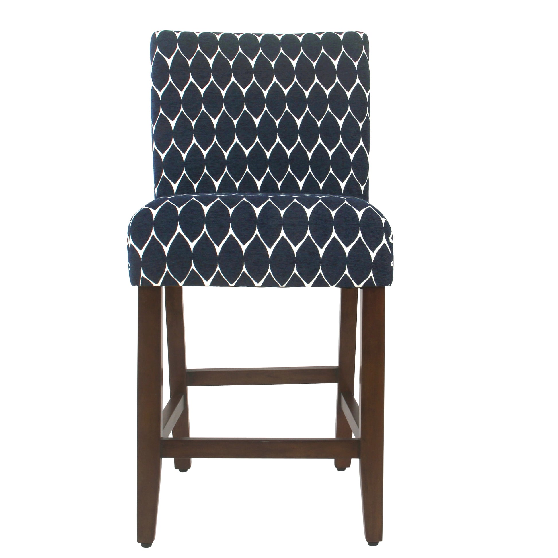 Wooden 24 Inch Counter Height Stool with Trellis Pattern Fabric Upholstery Cream and Gray - Saltoro Sherpi