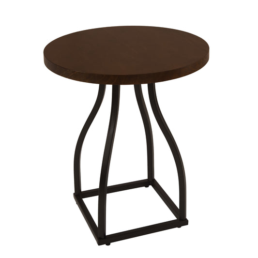 HomePop Lindsay Modern Wood & Metal Round Accent End Table, Black/Brown