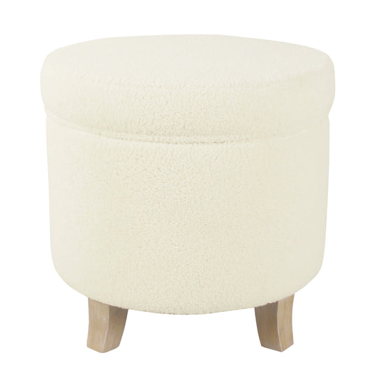 HomePop Round Storage Ottoman - Cream Faux Sheepskin