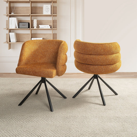 Hommoo 270Â° Swivel Accent Chair 2-Piece Chairs Set, Modern Chenille Upholstered Armchair with Metal Base, for Home & Office, Orange